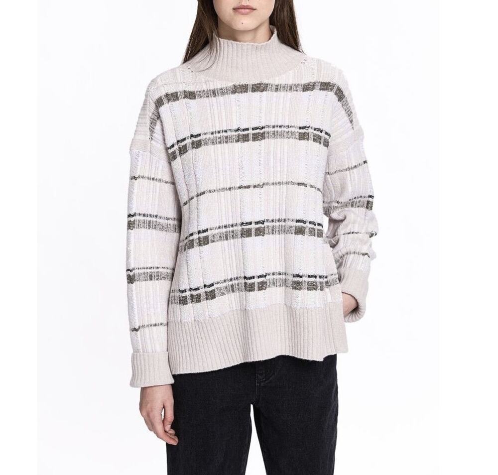 3.1‎ Phillip Lim Abstract Float Plaid Sweater XS Mock Neck Tie Sides Split Hem